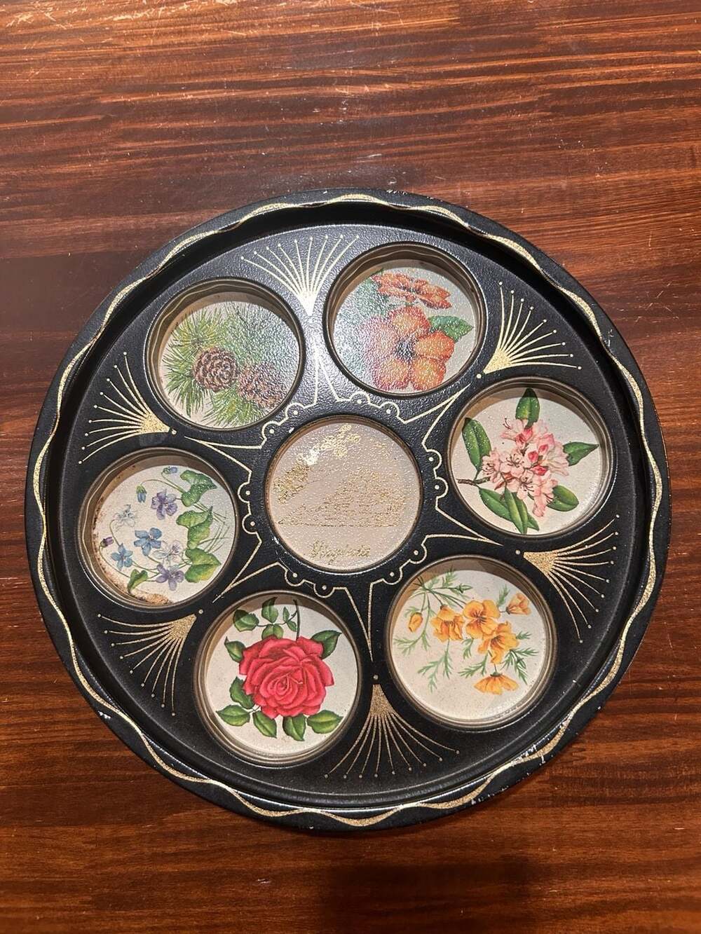 Vintage Virginia Souvenir Metal Drink Serving Tray With Coasters